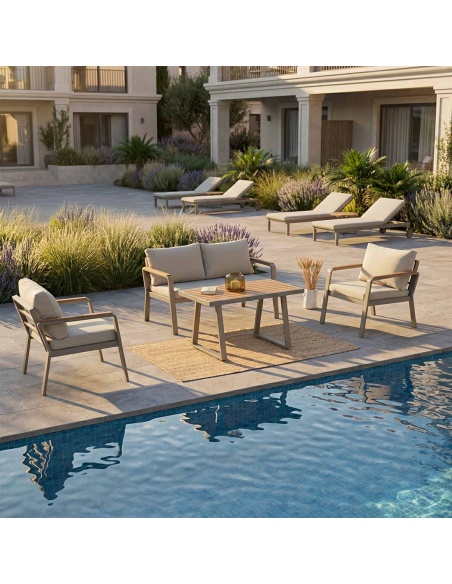 Parma : Salon de jardin en aluminium et bois d’Iroko