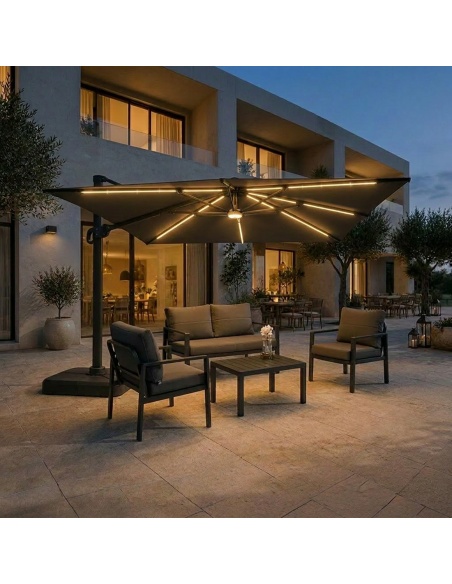 Auriga : Parasol Déporté Inclinable avec LED Solaires Intégrées