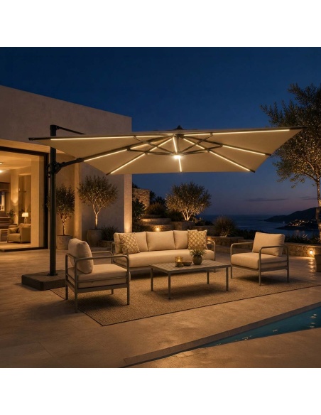 Auriga : Parasol Déporté Inclinable avec LED Solaires Intégrées