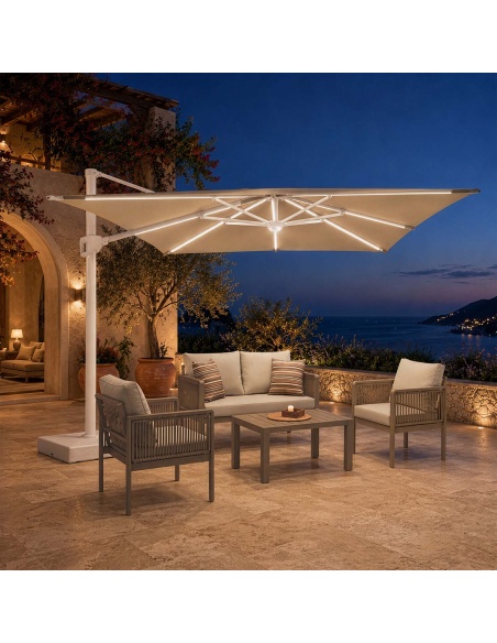 Auriga : Parasol Déporté Inclinable avec LED Solaires Intégrées