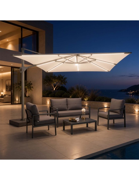 Auriga : Parasol Déporté Inclinable avec LED Solaires Intégrées
