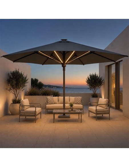 Hydrus : Parasol Professionnel à Pied Central 5×5 m et Ø6 m