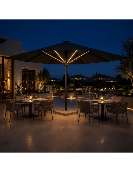 Hydrus : Parasol Professionnel à Pied Central 5×5 m et Ø6 m