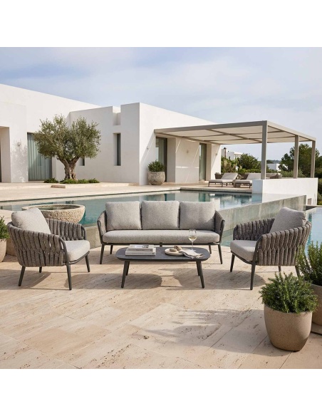 Quieta : Salon de Jardin 5 Places en Aluminium et Corde