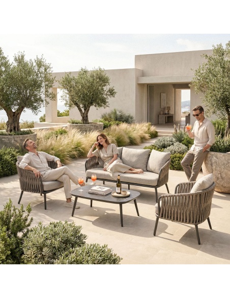 Quieta : Salon de Jardin 5 Places en Aluminium et Corde