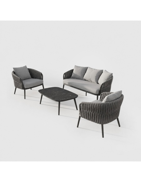 Quieta : Salon de Jardin 5 Places en Aluminium et Corde