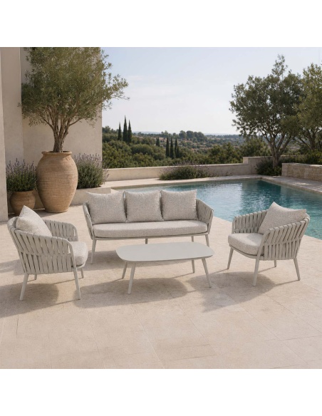 Quieta : Salon de Jardin 5 Places en Aluminium et Corde