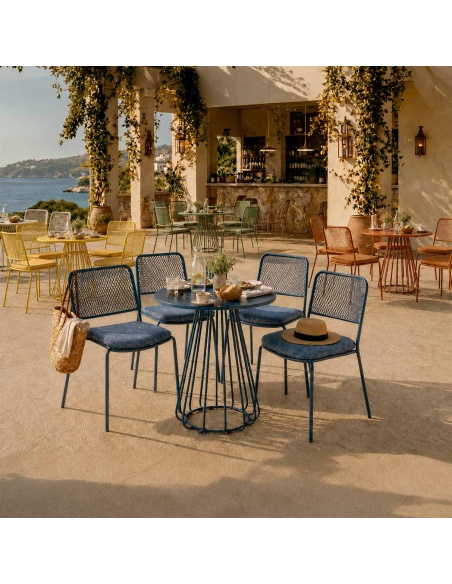 Fornax : set de 4 chaises d'extérieur en fer avec maille métallique