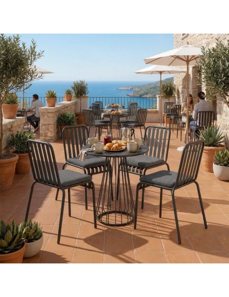 Forgya : set de 4 chaises d'extérieur en fer avec lames verticales