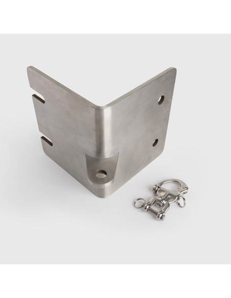 Landa : support d'angle extérieur en inox pour voiles d'ombrage