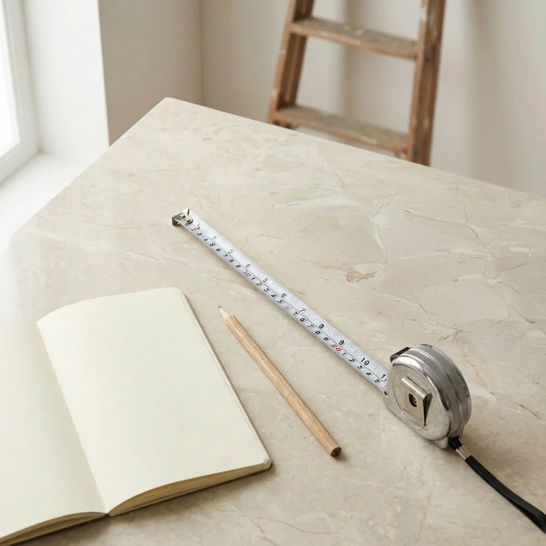 Outils de mesure - mètre ruban, crayon, feuille